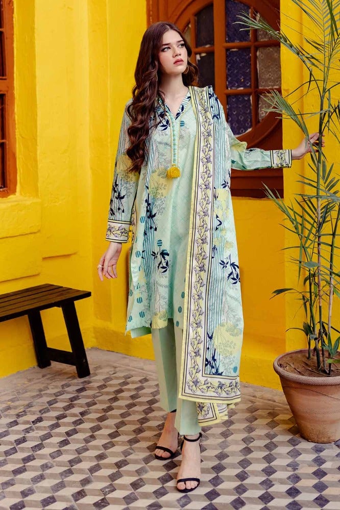 Gul Ahmed 3 Piece Custom Stitched Suit - Green - LB286228