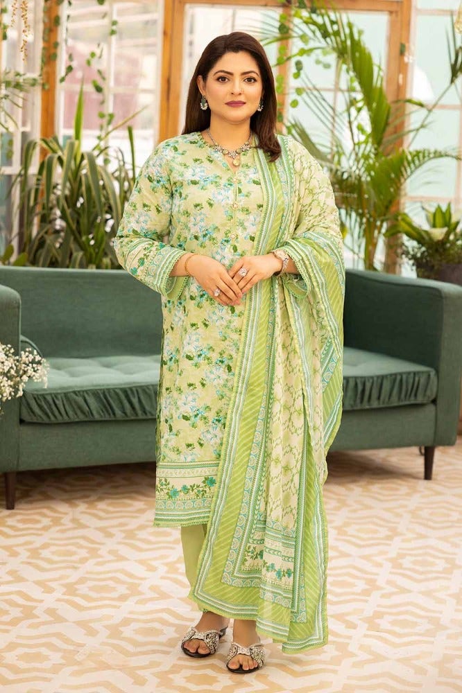 Gul Ahmed 3 Piece Custom Stitched Suit - Green - LB286317