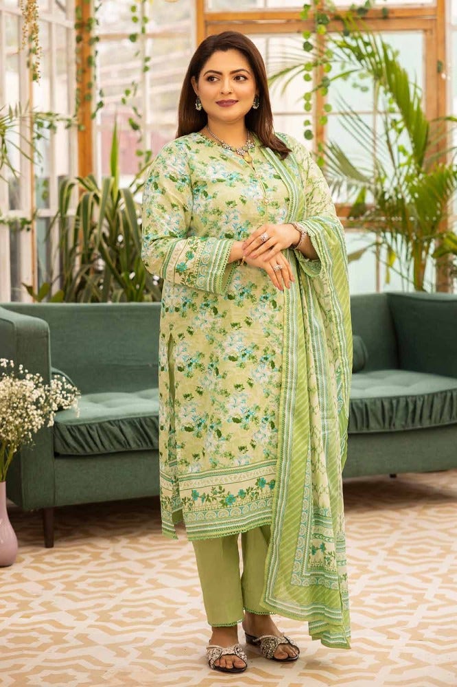 Gul Ahmed 3 Piece Custom Stitched Suit - Green - LB286317