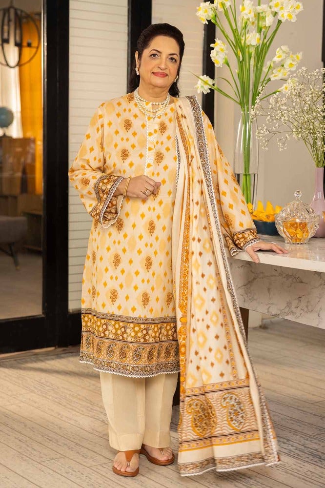 Gul Ahmed 3 Piece Custom Stitched Suit - Yellow - LB286321