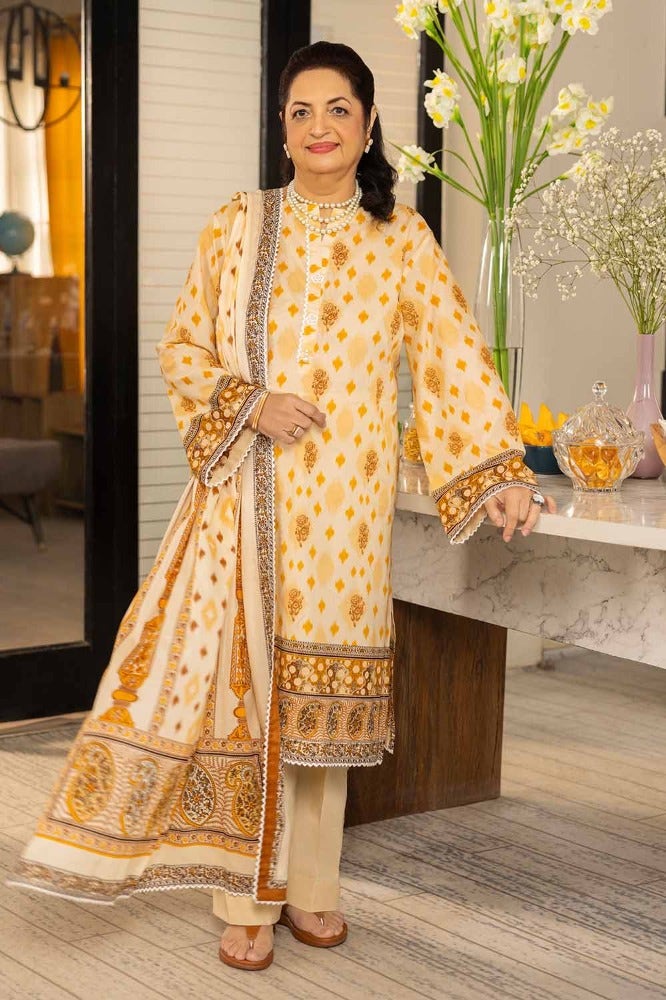 Gul Ahmed 3 Piece Custom Stitched Suit - Yellow - LB286321