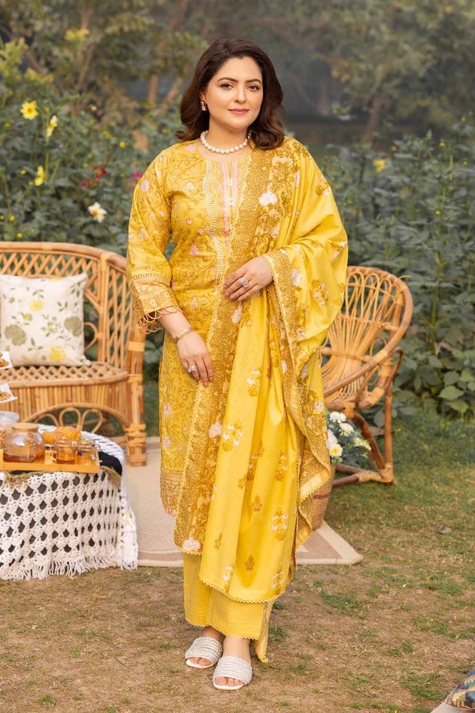 Gul Ahmed 3 Piece Custom Stitched Suit - Yellow - LB286330