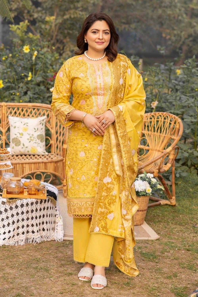 Gul Ahmed 3 Piece Custom Stitched Suit - Yellow - LB286330