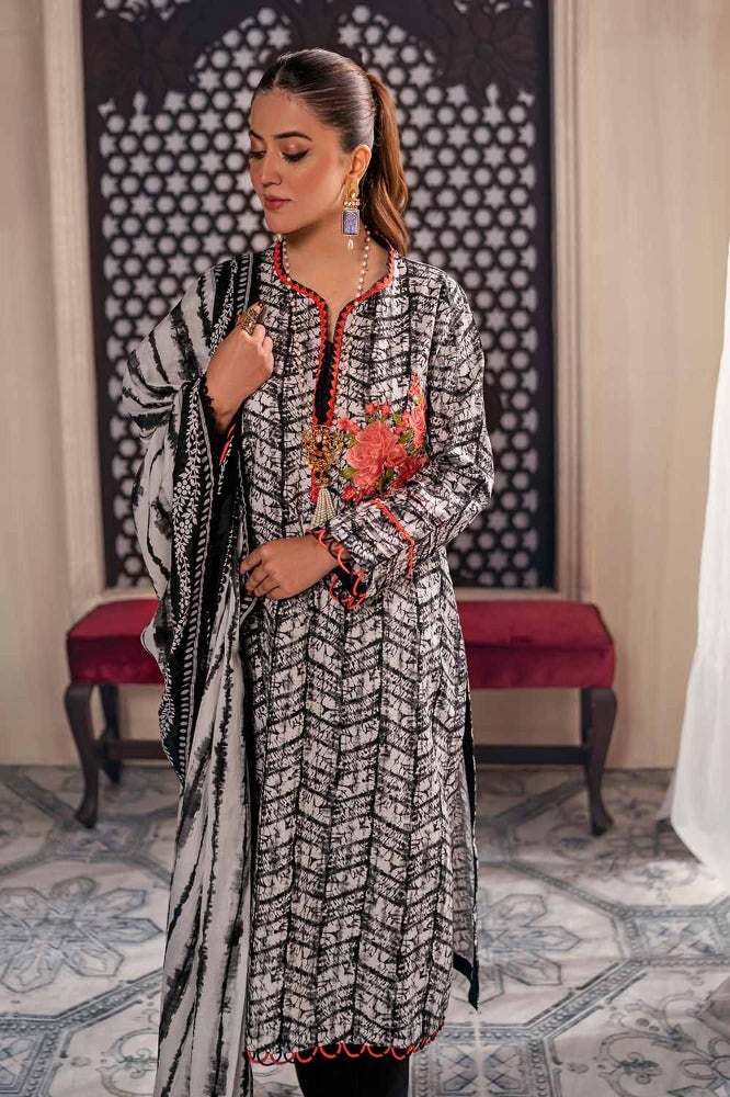 Gul Ahmed 3 Piece Custom Stitched Suit - Black - LB286207