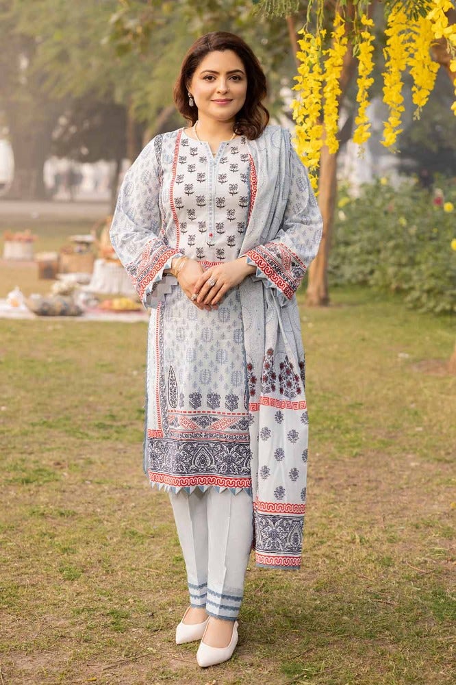 Gul Ahmed 3 Piece Custom Stitched Suit - Gray - LB286322