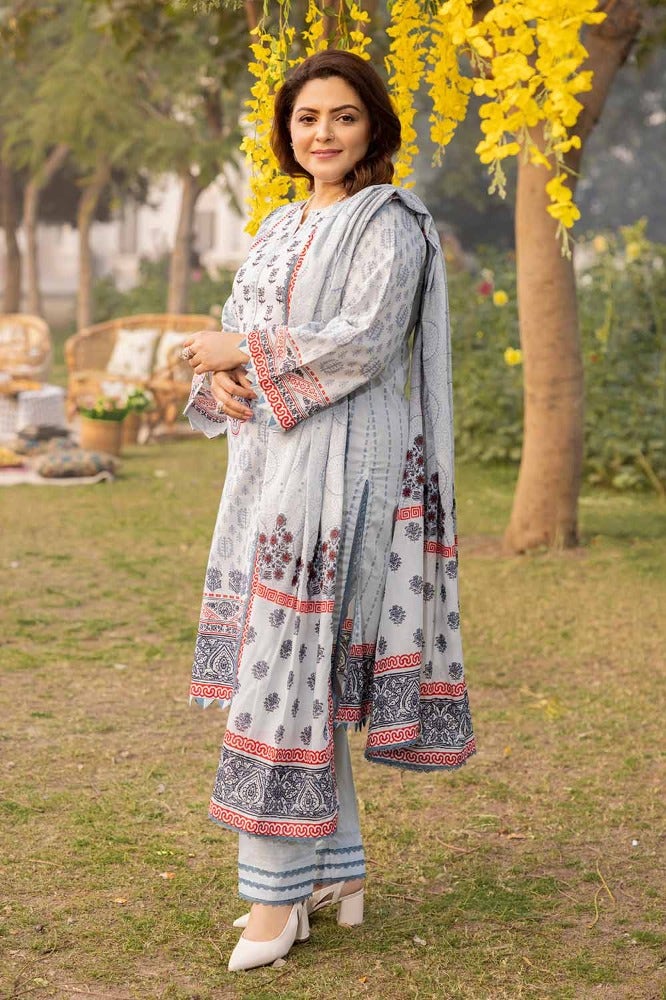 Gul Ahmed 3 Piece Custom Stitched Suit - Gray - LB286322