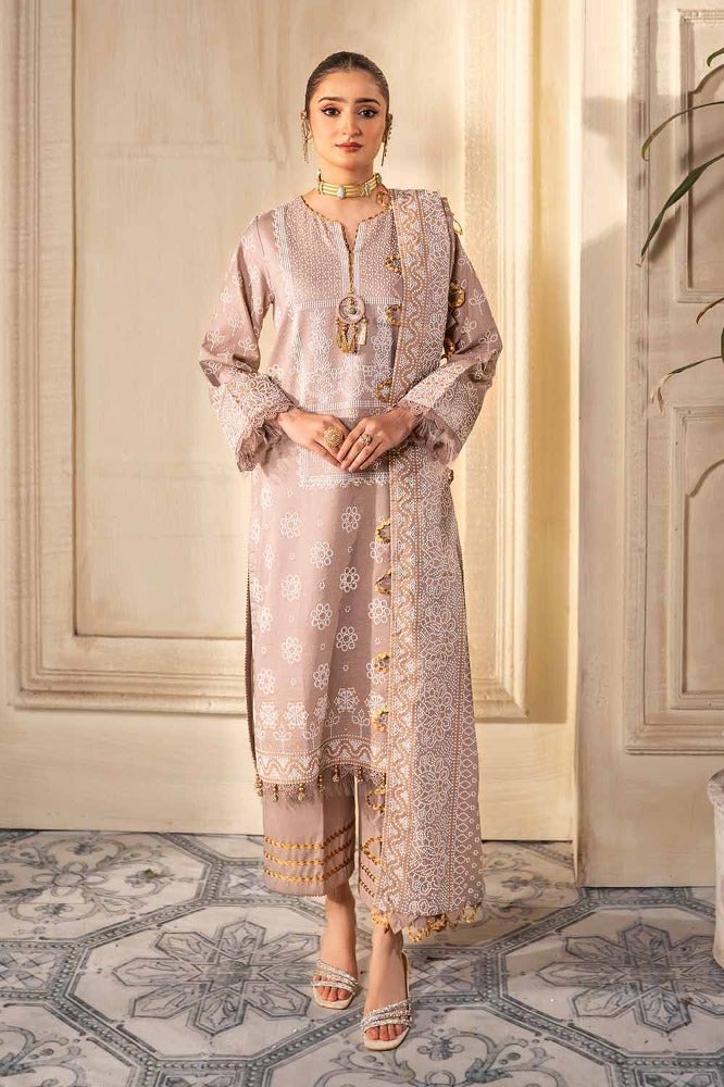 Gul Ahmed 3 Piece Custom Stitched Suit - Beige - LB286226