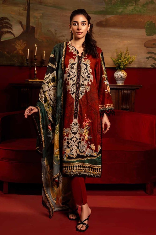 Gul Ahmed 3 Piece Custom Stitched Suit - Red - LB285515