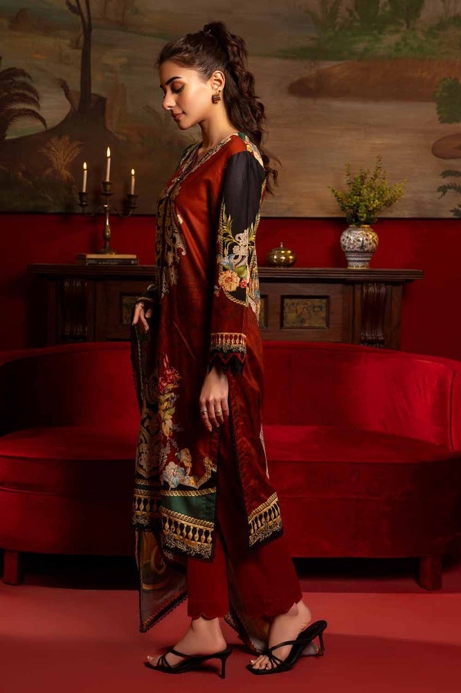 Gul Ahmed 3 Piece Custom Stitched Suit - Red - LB285515