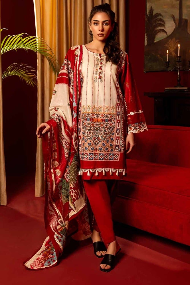 Gul Ahmed 3 Piece Custom Stitched Suit - Red - LB285516