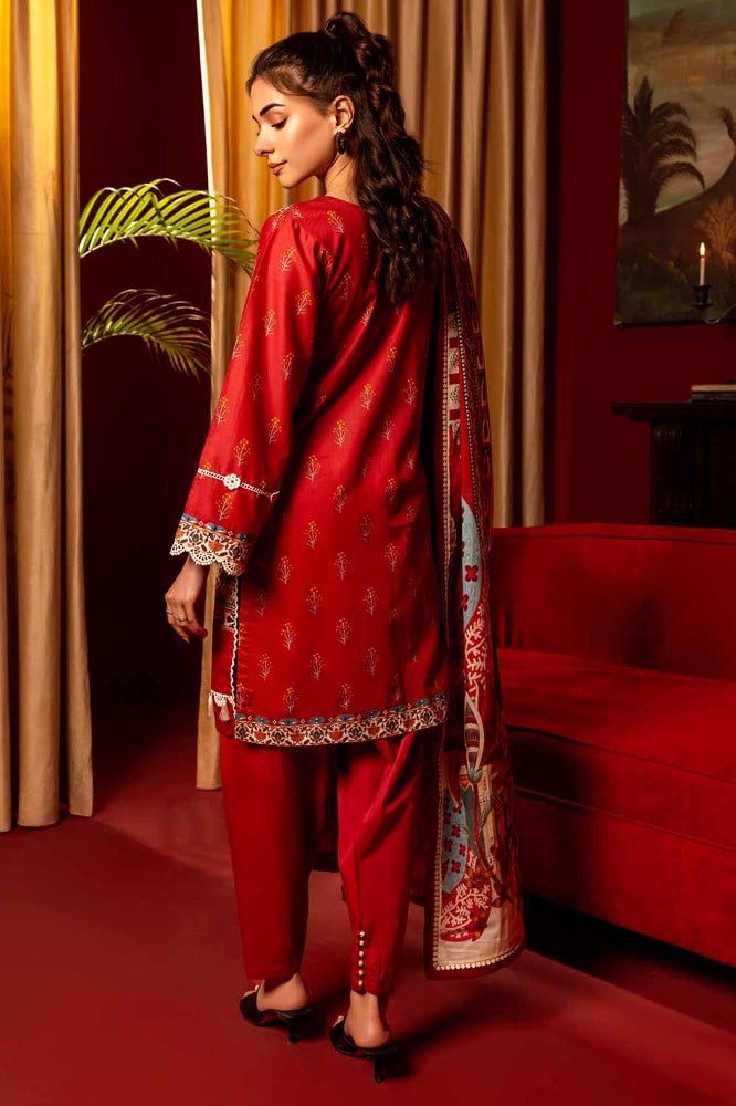 Gul Ahmed 3 Piece Custom Stitched Suit - Red - LB285516