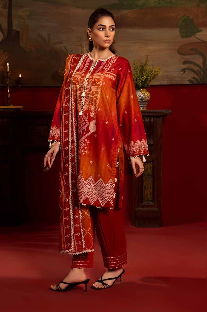 Gul Ahmed 3 Piece Custom Stitched Suit - Red - LB285517