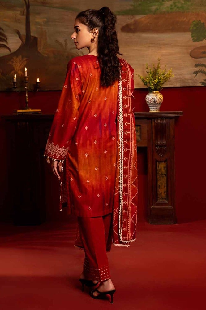 Gul Ahmed 3 Piece Custom Stitched Suit - Red - LB285517