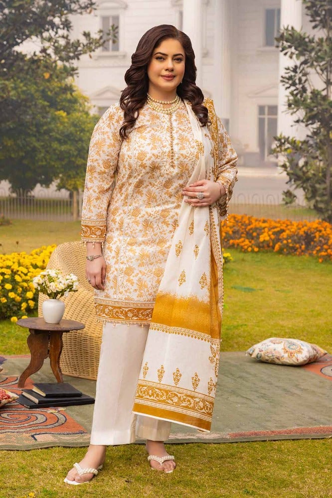 Gul Ahmed 3 Piece Custom Stitched Suit - Beige - LB286310