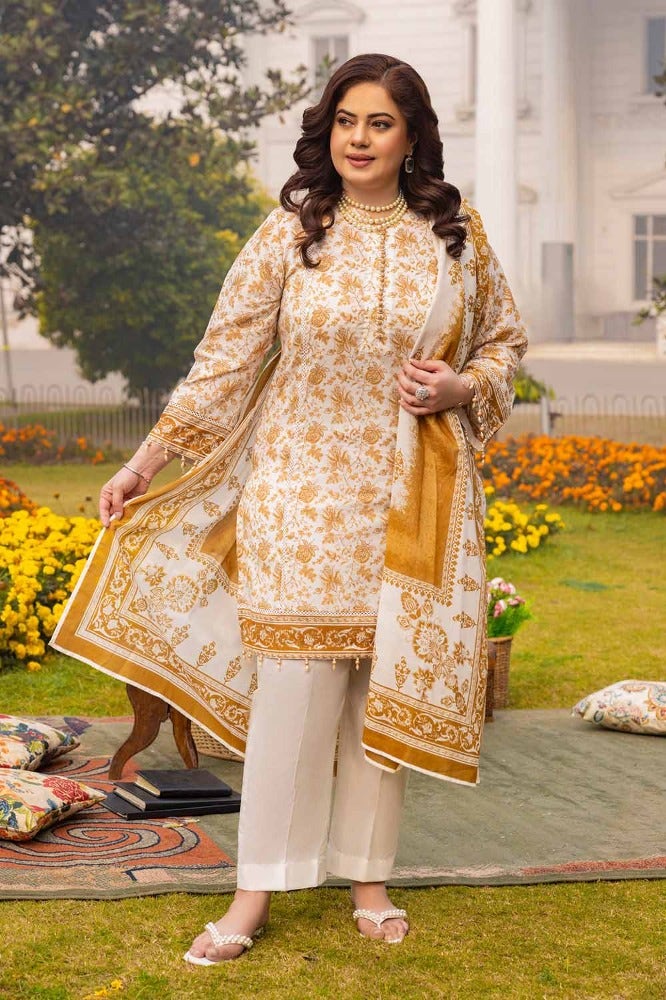 Gul Ahmed 3 Piece Custom Stitched Suit - Beige - LB286310