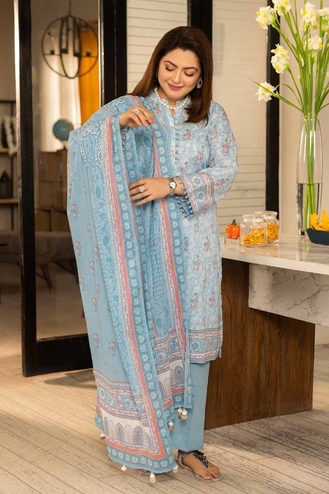 Gul Ahmed 3 Piece Custom Stitched Suit - Blue - LB286312