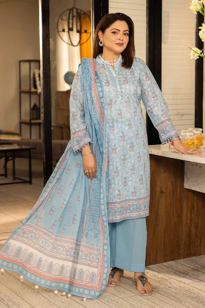 Gul Ahmed 3 Piece Custom Stitched Suit - Blue - LB286312