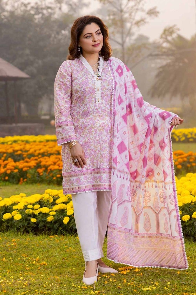 Gul Ahmed 3 Piece Custom Stitched Suit - Purple - LB286314