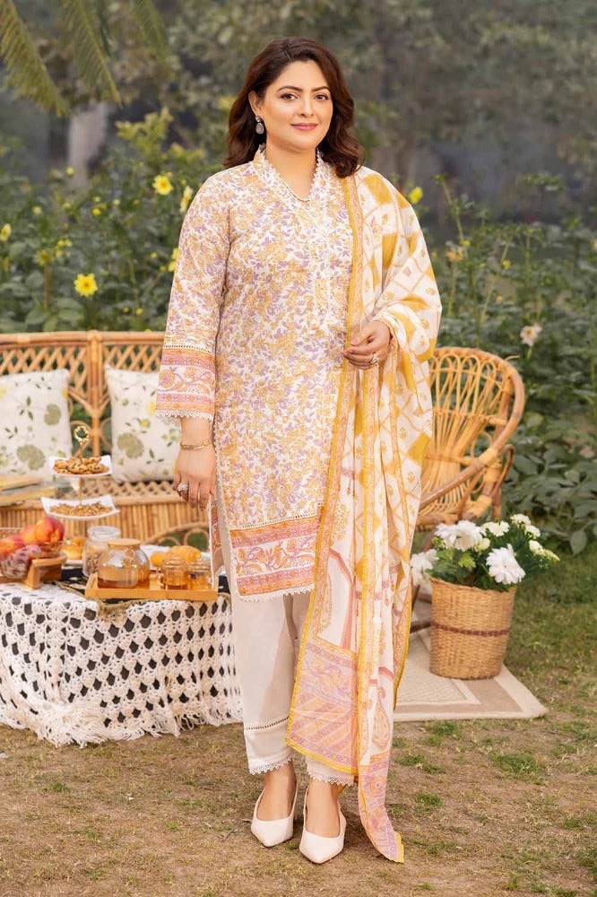 Gul Ahmed 3 Piece Custom Stitched Suit - Yellow - LB286315