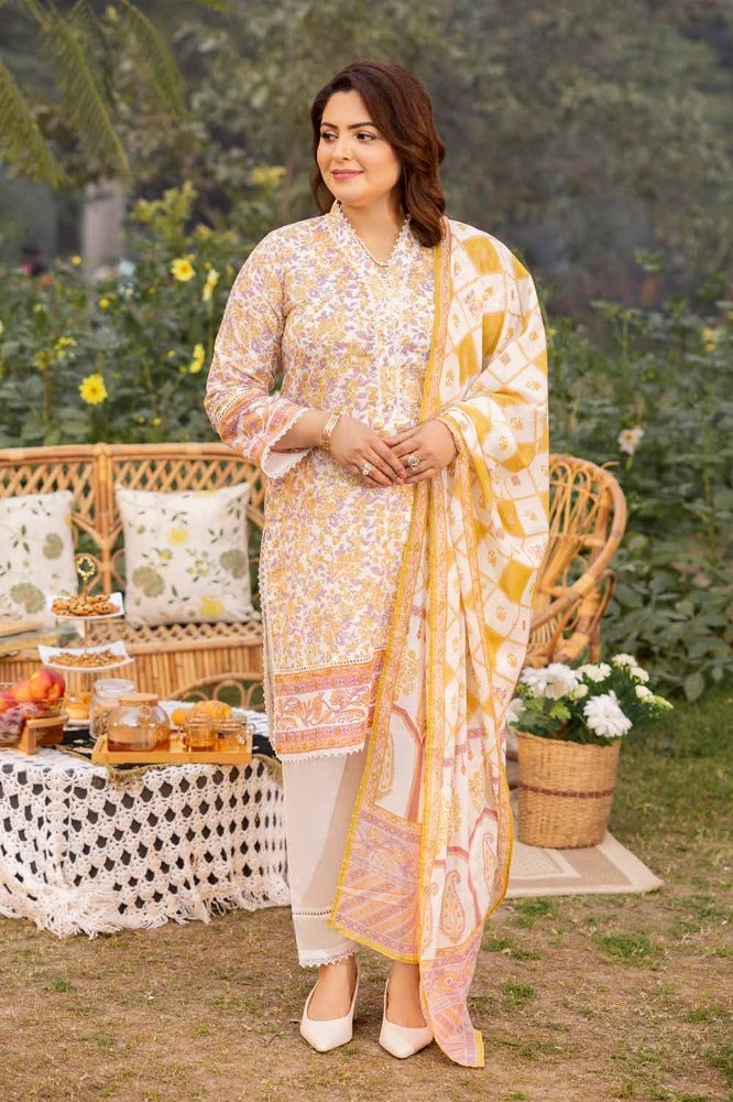 Gul Ahmed 3 Piece Custom Stitched Suit - Yellow - LB286315