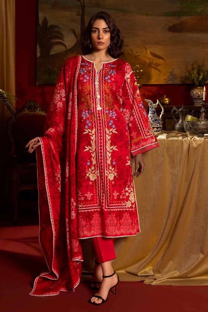 Gul Ahmed 3 Piece Custom Stitched Suit - Red - LB285520