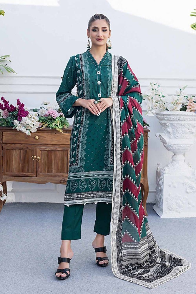 Gul Ahmed 3 Piece Custom Stitched Suit - Green - LB286211