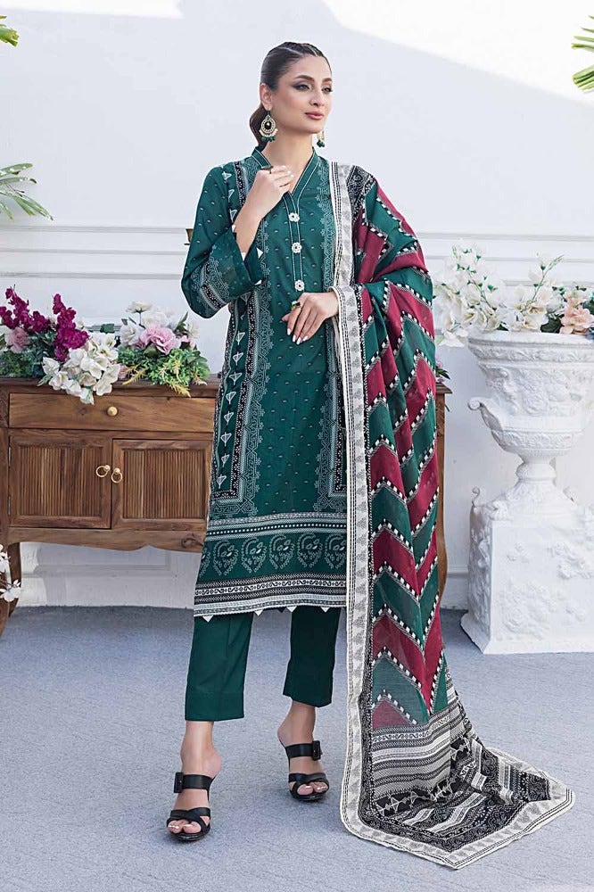 Gul Ahmed 3 Piece Custom Stitched Suit - Green - LB286211