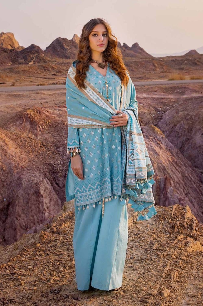 Gul Ahmed 3 Piece Custom Stitched Suit - Aqua - LB286380