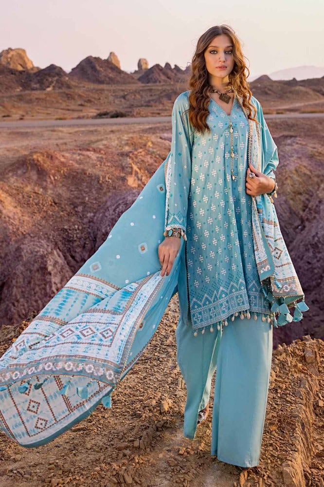 Gul Ahmed 3 Piece Custom Stitched Suit - Aqua - LB286380