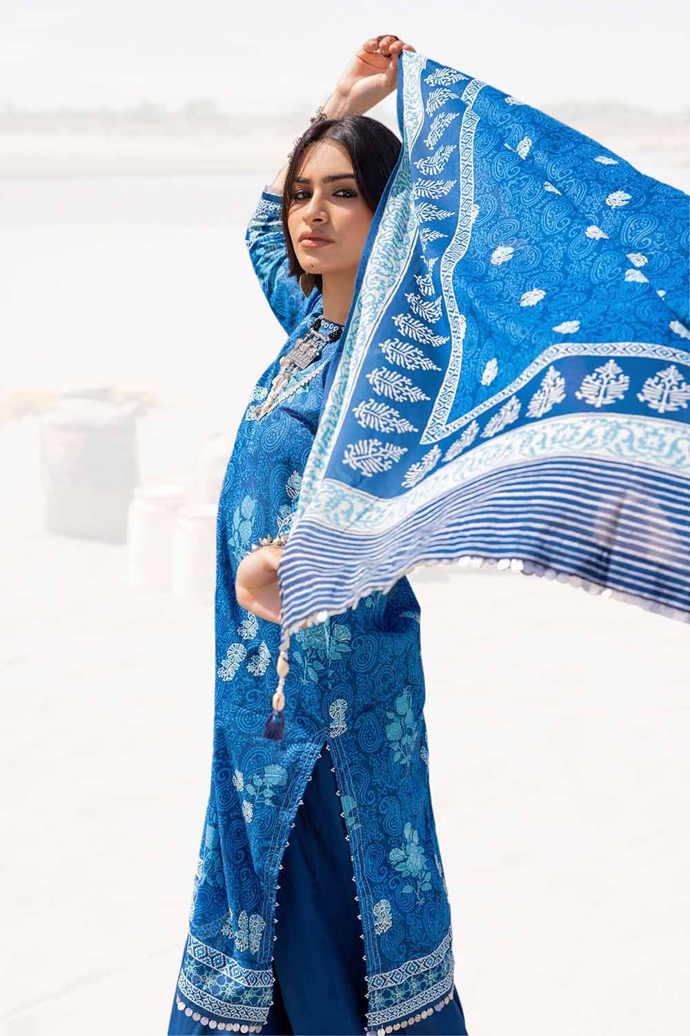 Gul Ahmed 3 Piece Custom Stitched Suit - Blue - LB287360