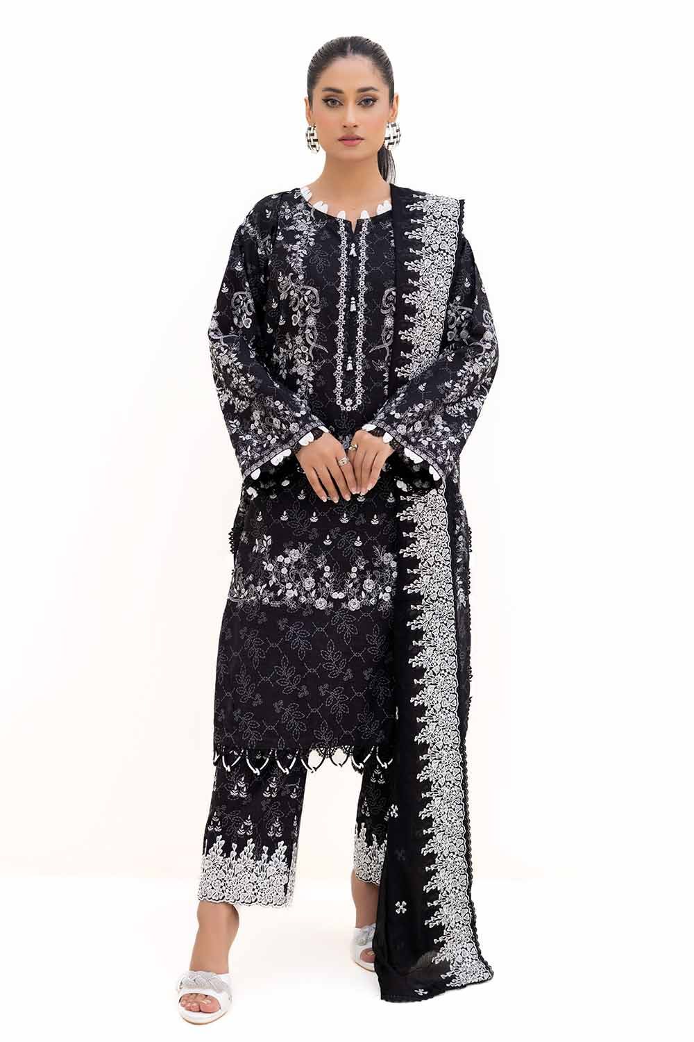 Gul Ahmed 3 Piece Custom Stitched Suit - Black - LB288019