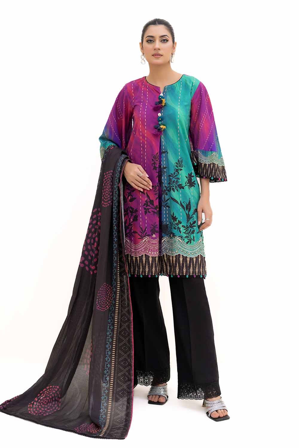 Gul Ahmed 3 Piece Custom Stitched Suit - Black - LB287980