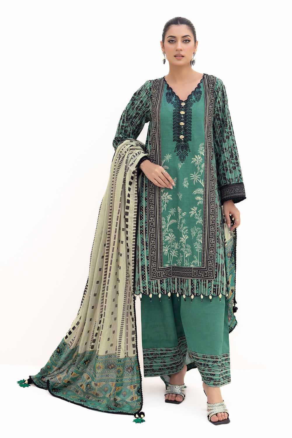 Gul Ahmed 3 Piece Custom Stitched Suit - Green - LB287979