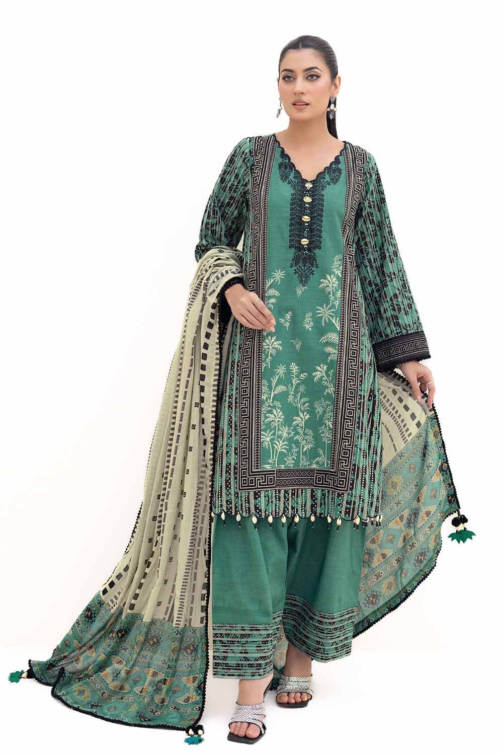 Gul Ahmed 3 Piece Custom Stitched Suit - Green - LB287979