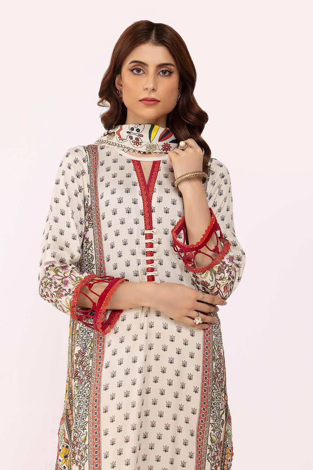 Gul Ahmed 3 Piece Custom Stitched Suit - Off-White - LB287999