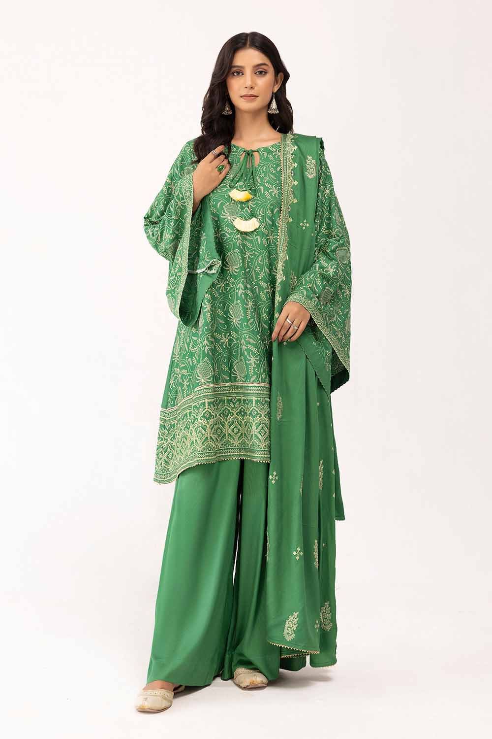 Gul Ahmed 3 Piece Custom Stitched Suit - Green - LB287977