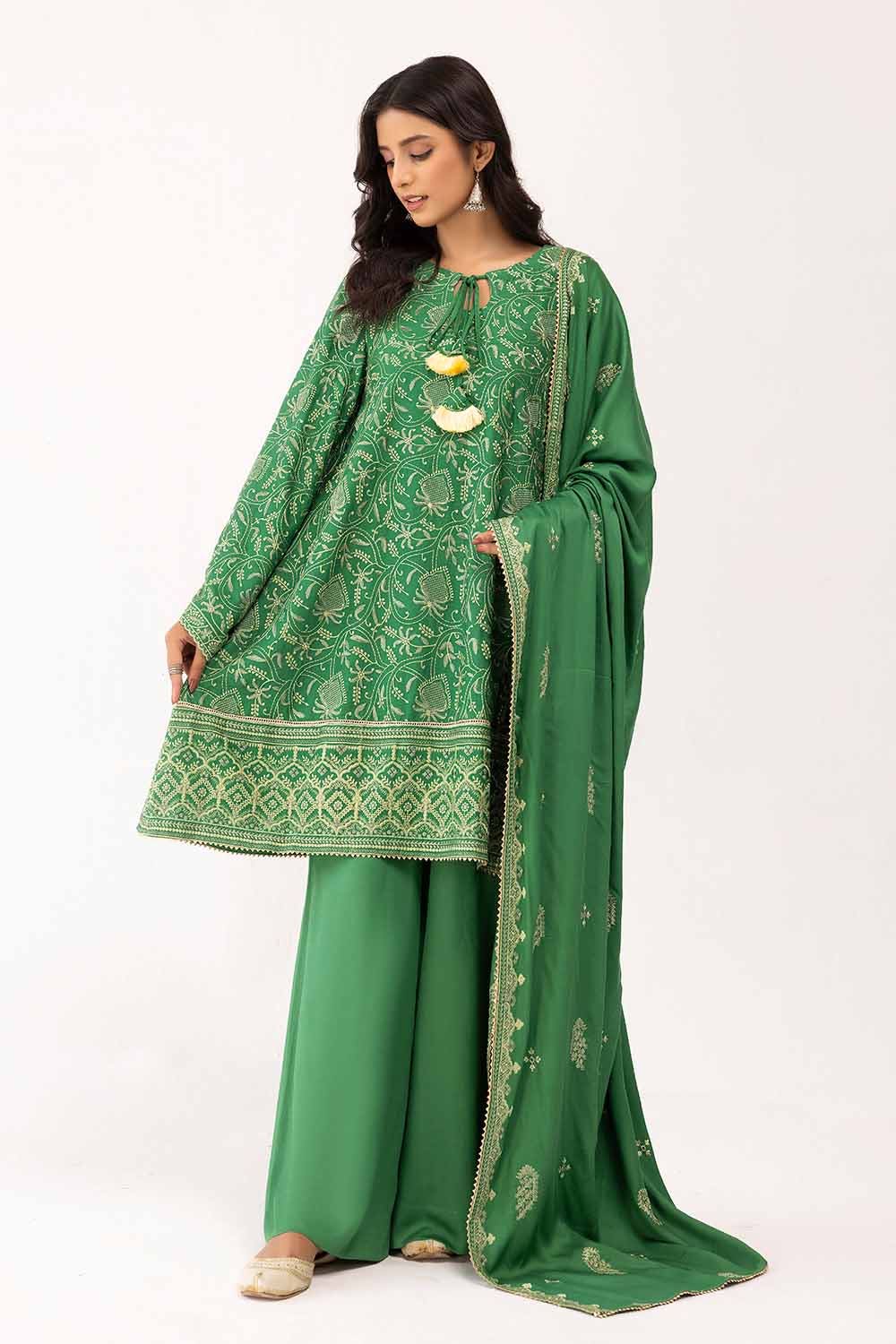 Gul Ahmed 3 Piece Custom Stitched Suit - Green - LB287977