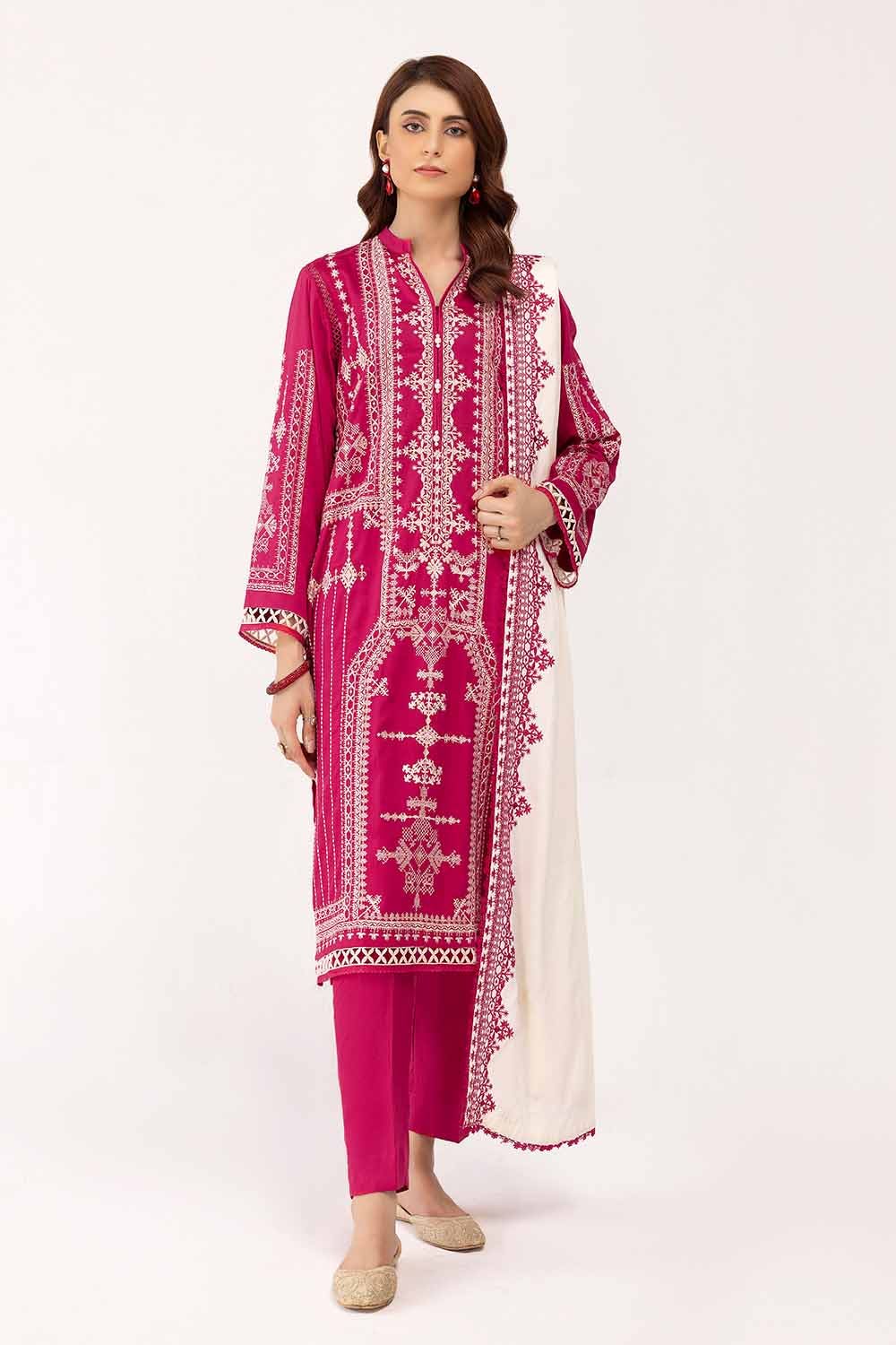 Gul Ahmed 3 Piece Custom Stitched Suit - Pink - LB287978