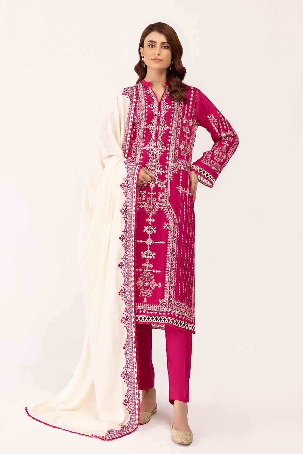 Gul Ahmed 3 Piece Custom Stitched Suit - Pink - LB287978