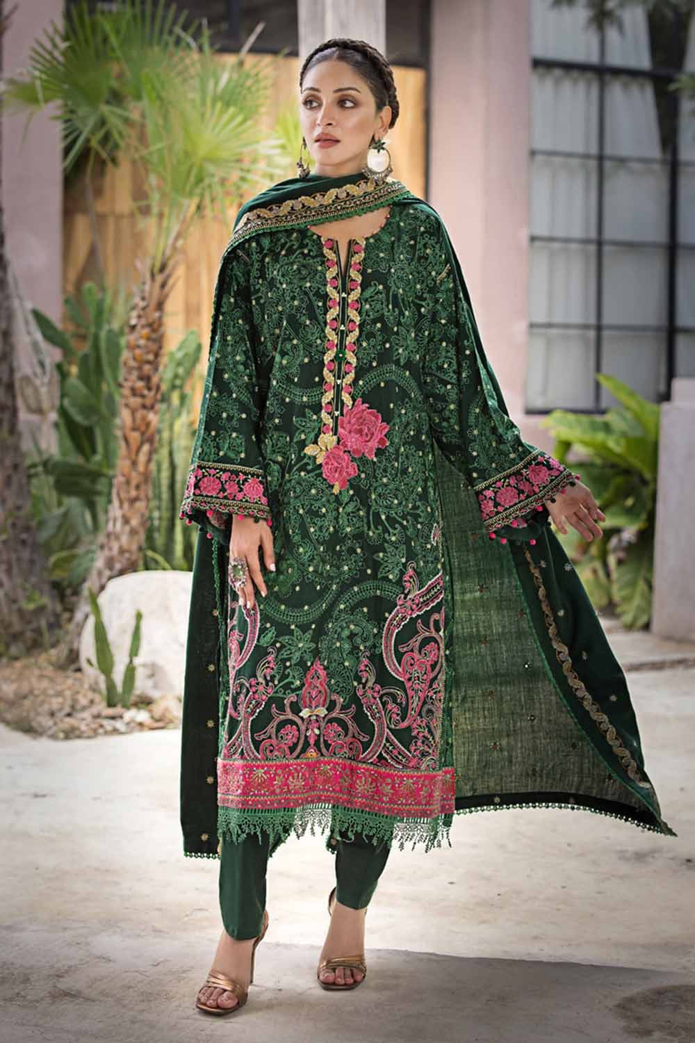 Gul Ahmed 3 Piece Custom Stitched Suit - Green - LB285003