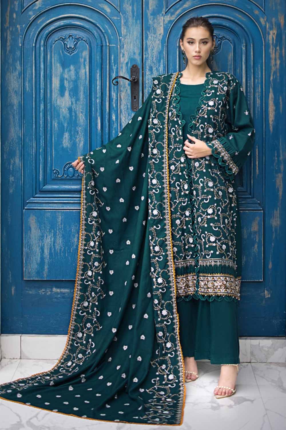 Gul Ahmed 3 Piece Custom Stitched Suit - Green - LB284995