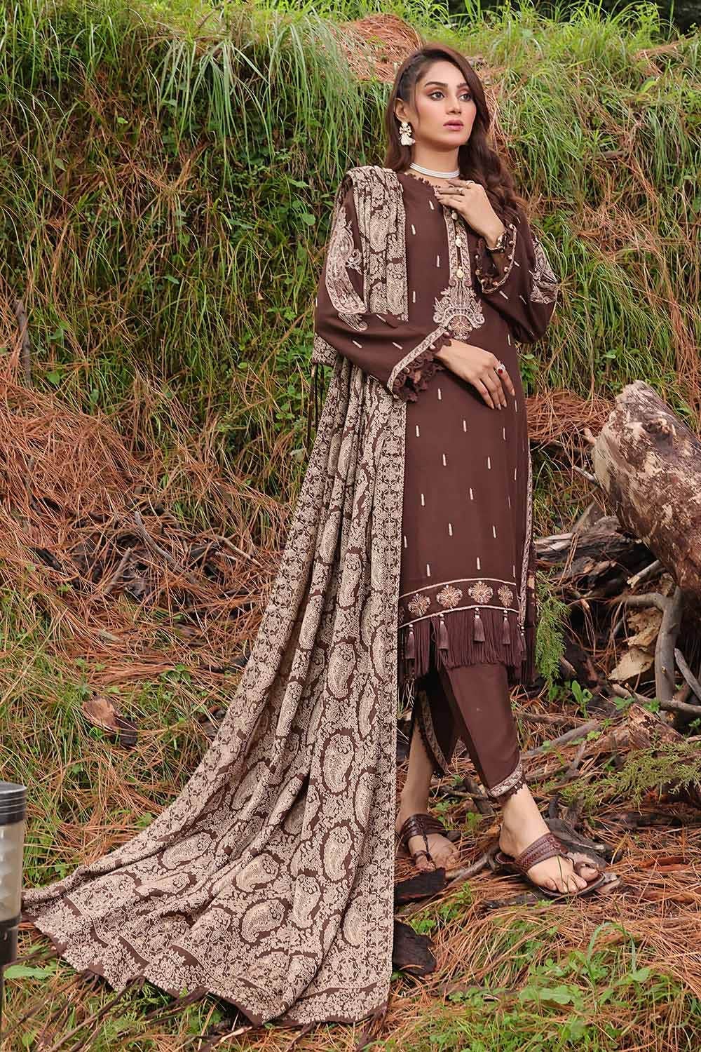 Gul Ahmed 3 Piece Custom Stitched Suit - Brown - LB284999