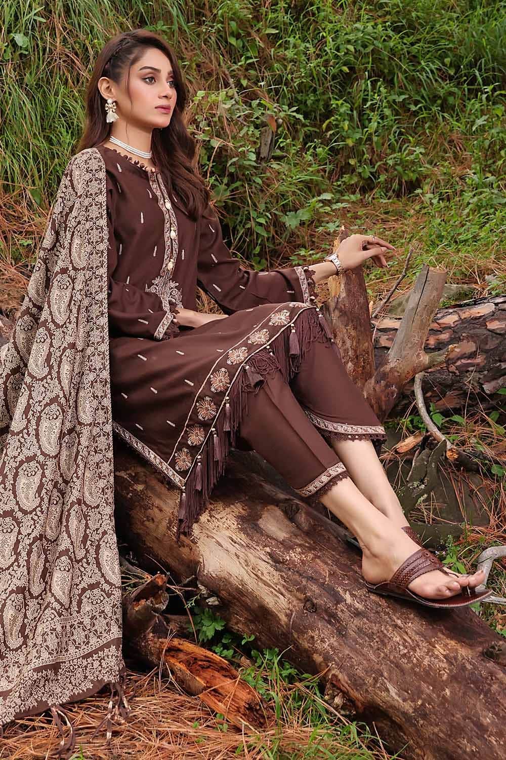 Gul Ahmed 3 Piece Custom Stitched Suit - Brown - LB284999