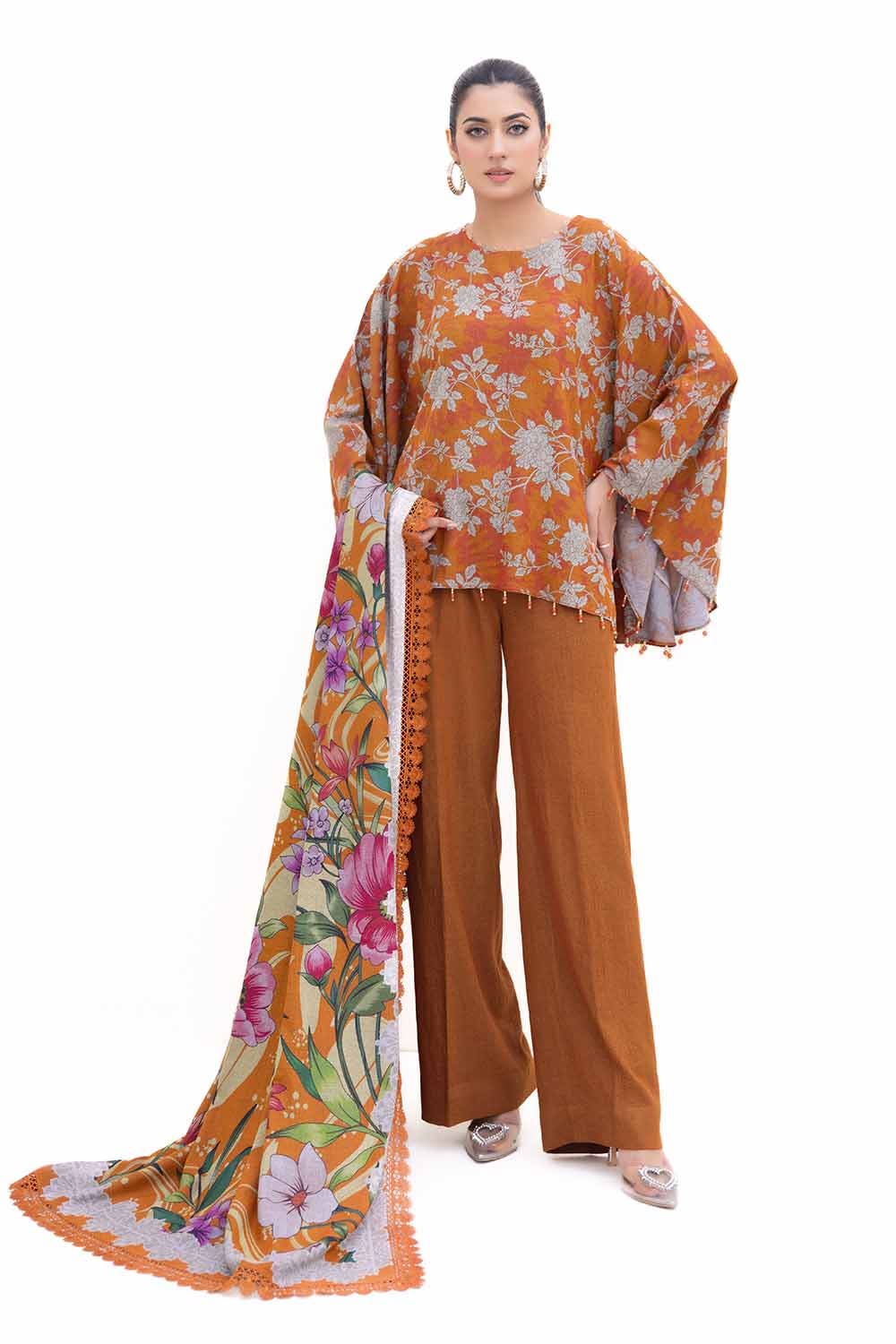 Gul Ahmed 3 Piece Custom Stitched Suit - Orange - LB288003