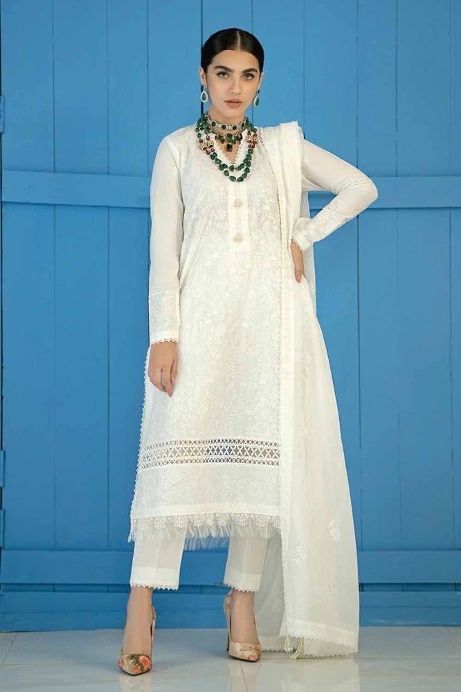 Gul Ahmed 3 Piece Custom Stitched Suit - Off-White - LB286215