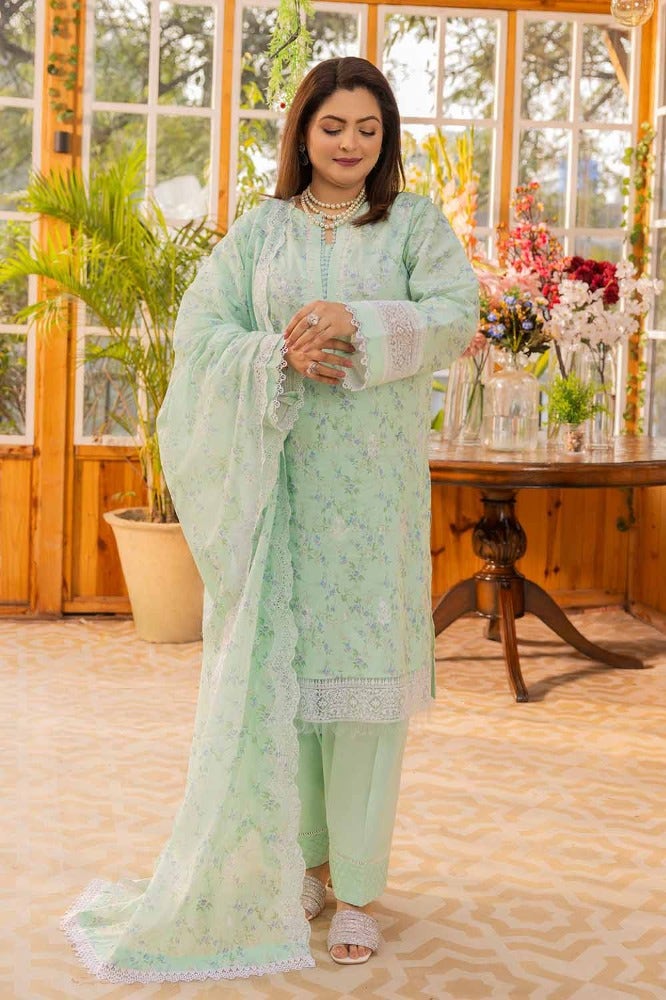 Gul Ahmed 3 Piece Custom Stitched Suit - Green - LB286332