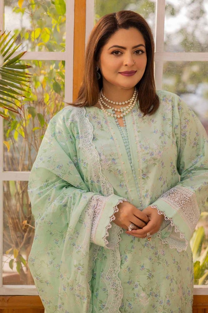 Gul Ahmed 3 Piece Custom Stitched Suit - Green - LB286332