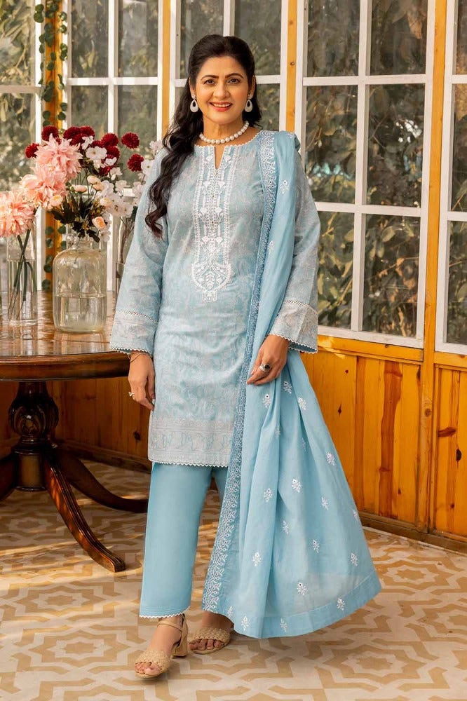 Gul Ahmed 3 Piece Custom Stitched Suit - Blue - LB286333