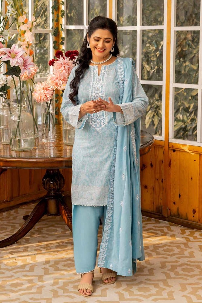 Gul Ahmed 3 Piece Custom Stitched Suit - Blue - LB286333