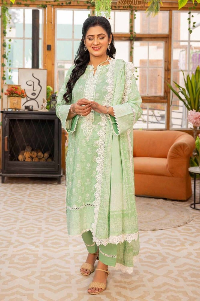 Gul Ahmed 3 Piece Custom Stitched Suit - Green - LB286331